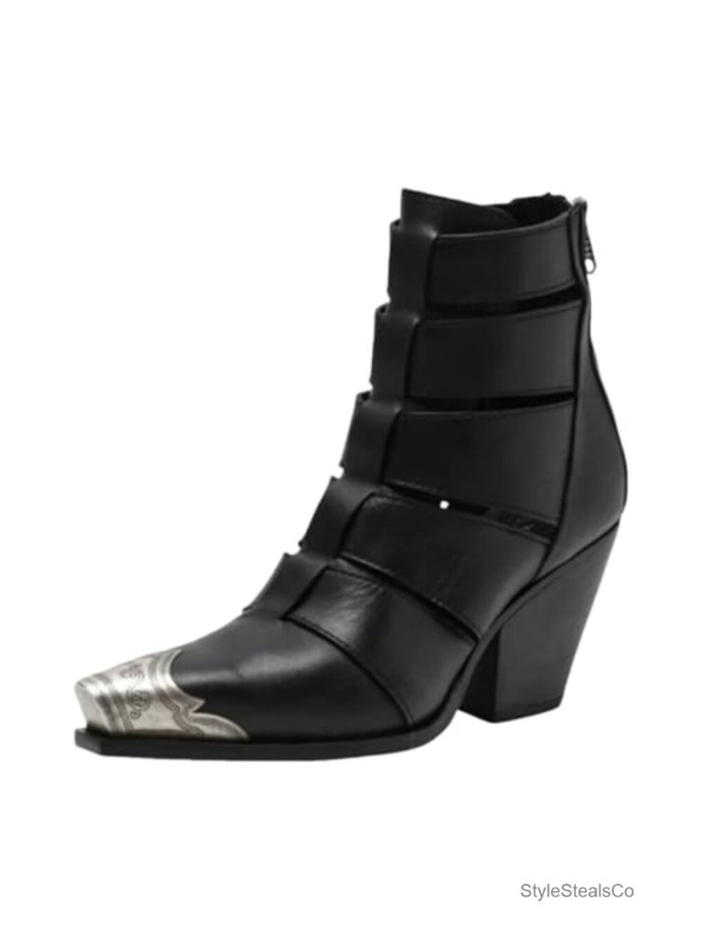 Western Cowgirl Ankle Boots Stacked Block Heel Faux Leather Booties